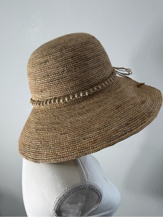 SUN ‘n’ SAND Accessorize Woven Raffia Sun Hat - Tan wide Brim UPF 50+ Bow Shell main image 7